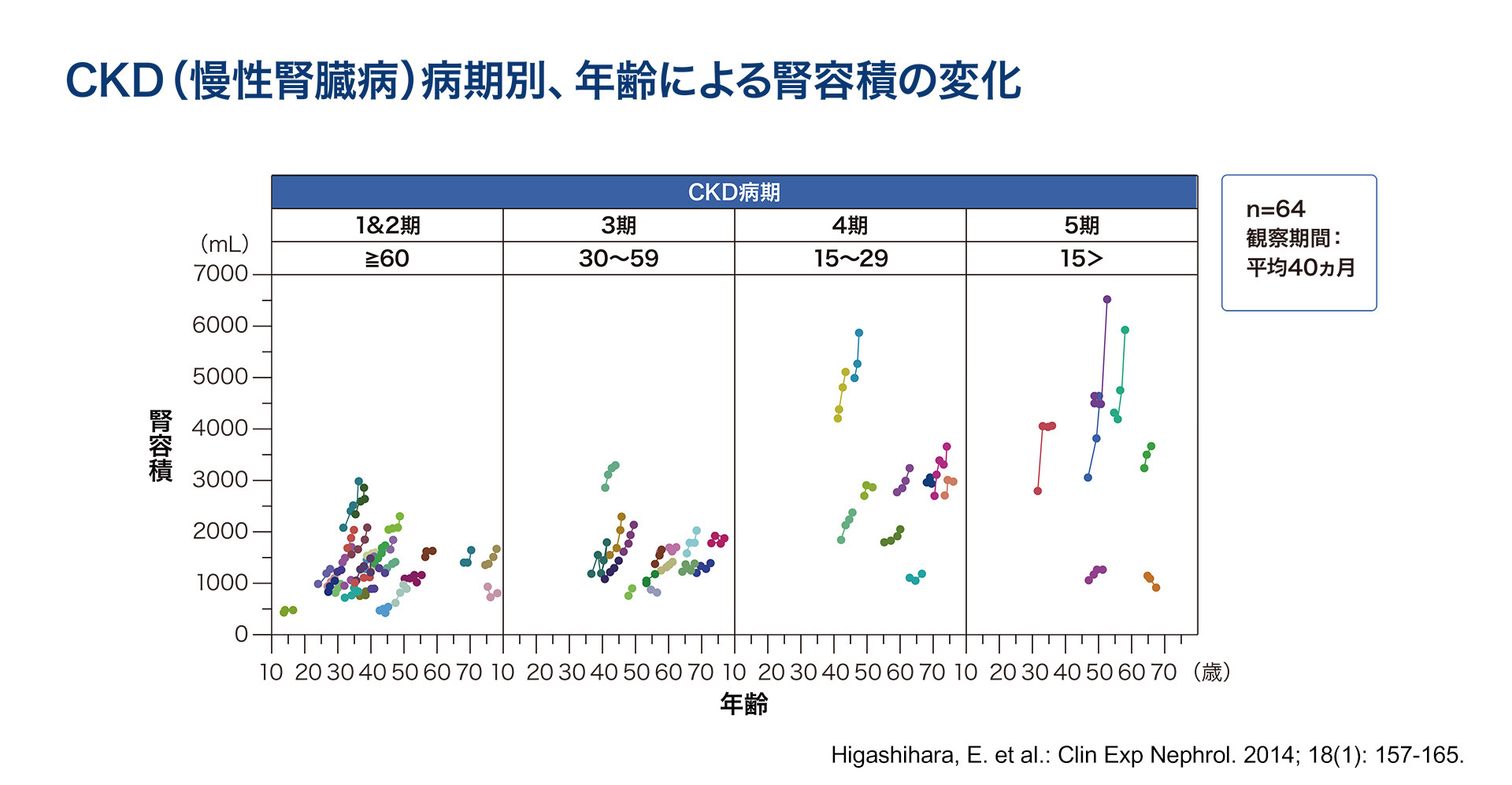 CKD（慢性腎臓病）病期別、年齢による腎容積の変化